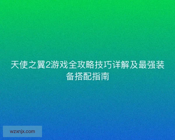 天使之翼2游戏全攻略技巧详解及最强装备搭配指南
