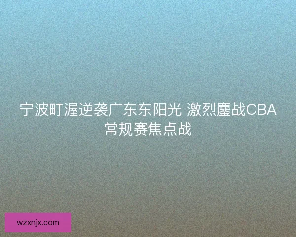宁波町渥逆袭广东东阳光 激烈鏖战CBA常规赛焦点战