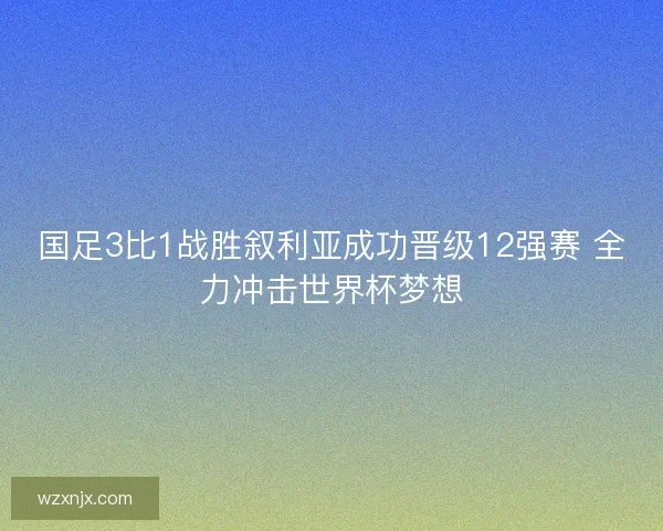 国足3比1战胜叙利亚成功晋级12强赛 全力冲击世界杯梦想